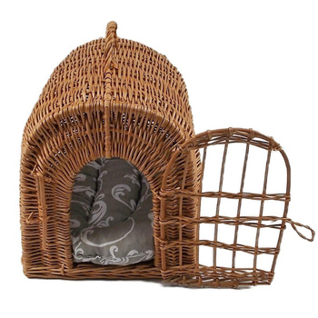 Transportkorb aus Weide mit Kissen 40x32x40 cm Käfig für Katze Hund