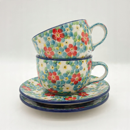 Tasse Handgefertigte Tasse mit Untertasse Bunzlauer Keramik 200 ml