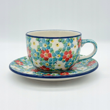 Tasse Handgefertigte Tasse mit Untertasse Bunzlauer Keramik 200 ml