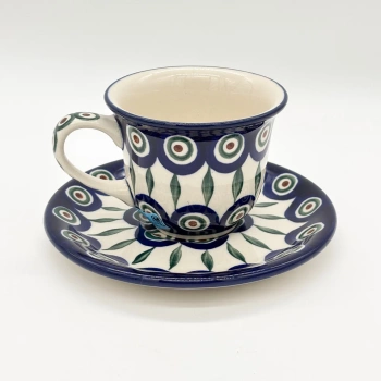 Handgefertigte Tasse mit Untertasse Bunzlauer Keramik