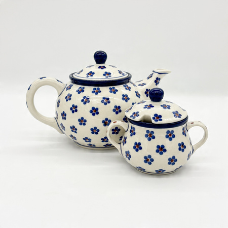 Zuckerdose aus Bunzlauer Keramik Elegante Blumen handbemalt und handgemacht