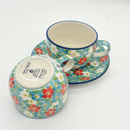 Tasse Handgefertigte Tasse mit Untertasse Bunzlauer Keramik 200 ml