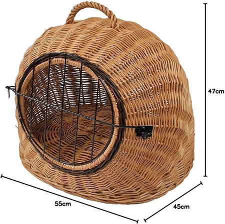 Transportkorb aus Weide für Tiere Braun Gr. M 50x40x45 cm abnehmbares Metall-Gitter