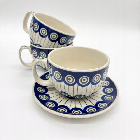 Tasse Handgefertigte Tasse mit Untertasse Bunzlauer Keramik 350 ml