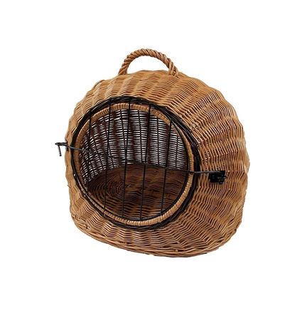 Transportkorb aus Weide für Tiere Braun Gr. S 45x35x44 cm abnehmbares Metall-Gitter