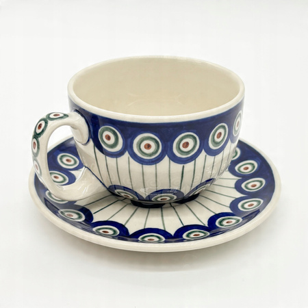 Tasse Handgefertigte Tasse mit Untertasse Bunzlauer Keramik 350 ml