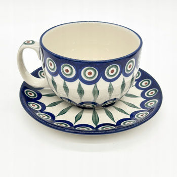 Tasse Handgefertigte Tasse mit Untertasse Bunzlauer Keramik 350 ml