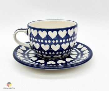 Handgefertigte Tasse mit Untertasse Bunzlauer Keramik