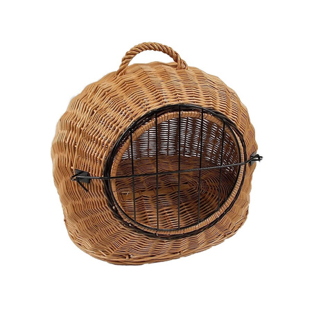 Transportkorb aus Weide für Tiere Braun Gr. S 45x35x44 cm abnehmbares Metall-Gitter