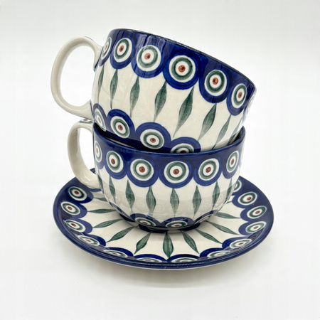 Tasse Handgefertigte Tasse mit Untertasse Bunzlauer Keramik 350 ml