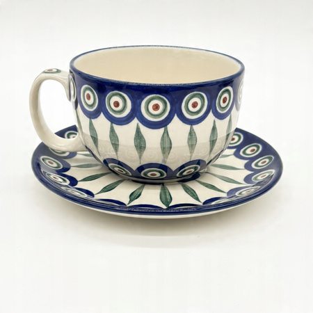 Tasse Handgefertigte Tasse mit Untertasse Bunzlauer Keramik 350 ml