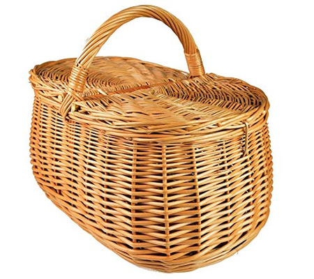 Picknickkorb mit Deckel aus Weide oval Braun 44x29x33 cm Einkaufskorb Pilzkorb Weidenkorb Geflochten