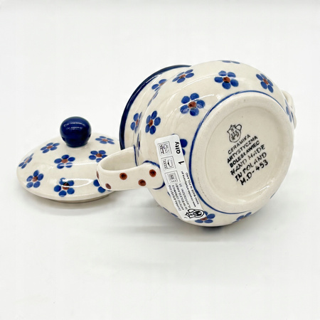 Zuckerdose aus Bunzlauer Keramik Elegante Blumen handbemalt und handgemacht