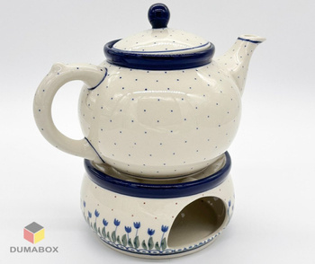 Set Kanne mit Sieb und Stövchen Teelichthalter Bunzlauer Keramik