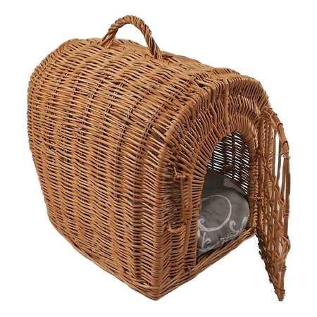 Transportkorb aus Weide mit Kissen 45x35x45 cm Käfig für Katze Hund