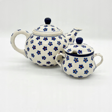 Zuckerdose aus Bunzlauer Keramik Elegante Blumen handbemalt und handgemacht