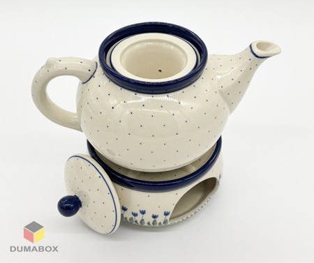 Set Kanne mit Sieb und Stövchen Teelichthalter Bunzlauer Keramik