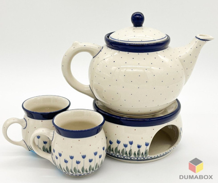 Set Kanne mit Sieb und Stövchen Teelichthalter Bunzlauer Keramik