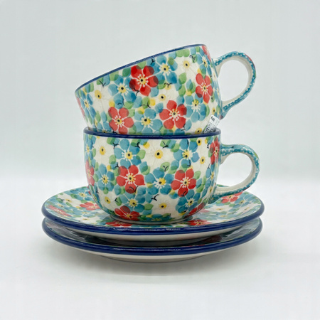 Tasse Handgefertigte Tasse mit Untertasse Bunzlauer Keramik 200 ml