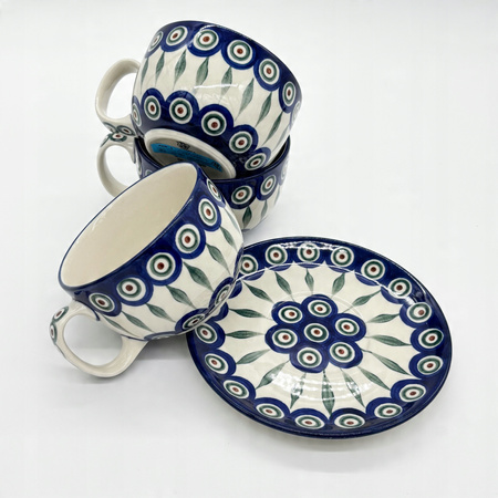 Tasse Handgefertigte Tasse mit Untertasse Bunzlauer Keramik 350 ml