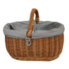 Großer Einkaufskorb aus Weide oval Braun mit Stoff grau 46x32x35 cm