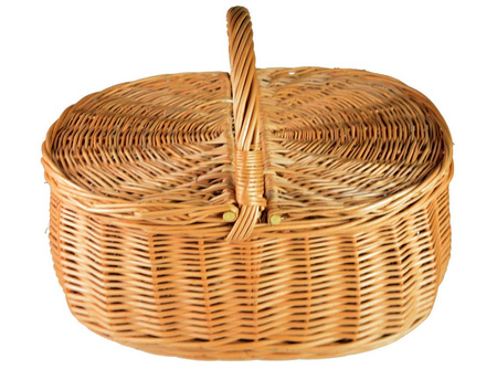 Picknickkorb mit Deckel aus Weide oval Braun 44x29x33 cm Einkaufskorb Pilzkorb Weidenkorb Geflochten