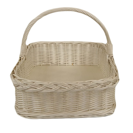 Weidentablett mit Henkel Weiß Rechteckig ca. 52x40x35 cm