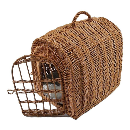 Transportkorb aus Weide mit Kissen 45x35x45 cm Käfig für Katze Hund