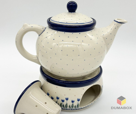 Set Kanne mit Sieb und Stövchen Teelichthalter Bunzlauer Keramik