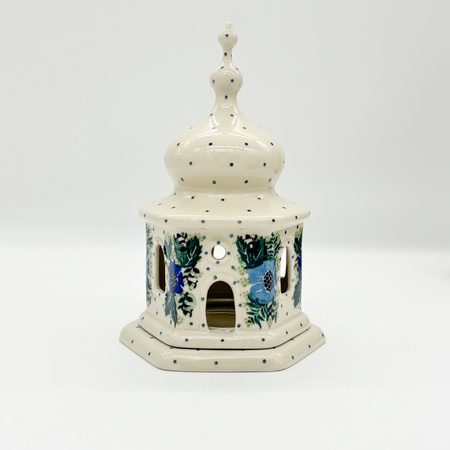 Teelichthalter Bunzlauer Keramik-Teelichthaus handbemalt 17 cm