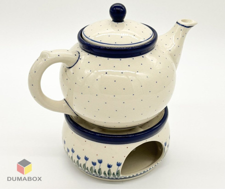 Set Kanne mit Sieb und Stövchen Teelichthalter Bunzlauer Keramik