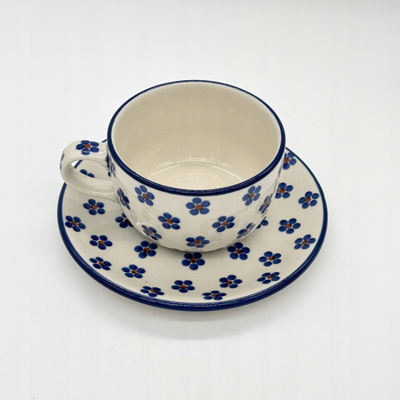 Tasse Handgefertigte Tasse mit Untertasse Bunzlauer Keramik 200 ml